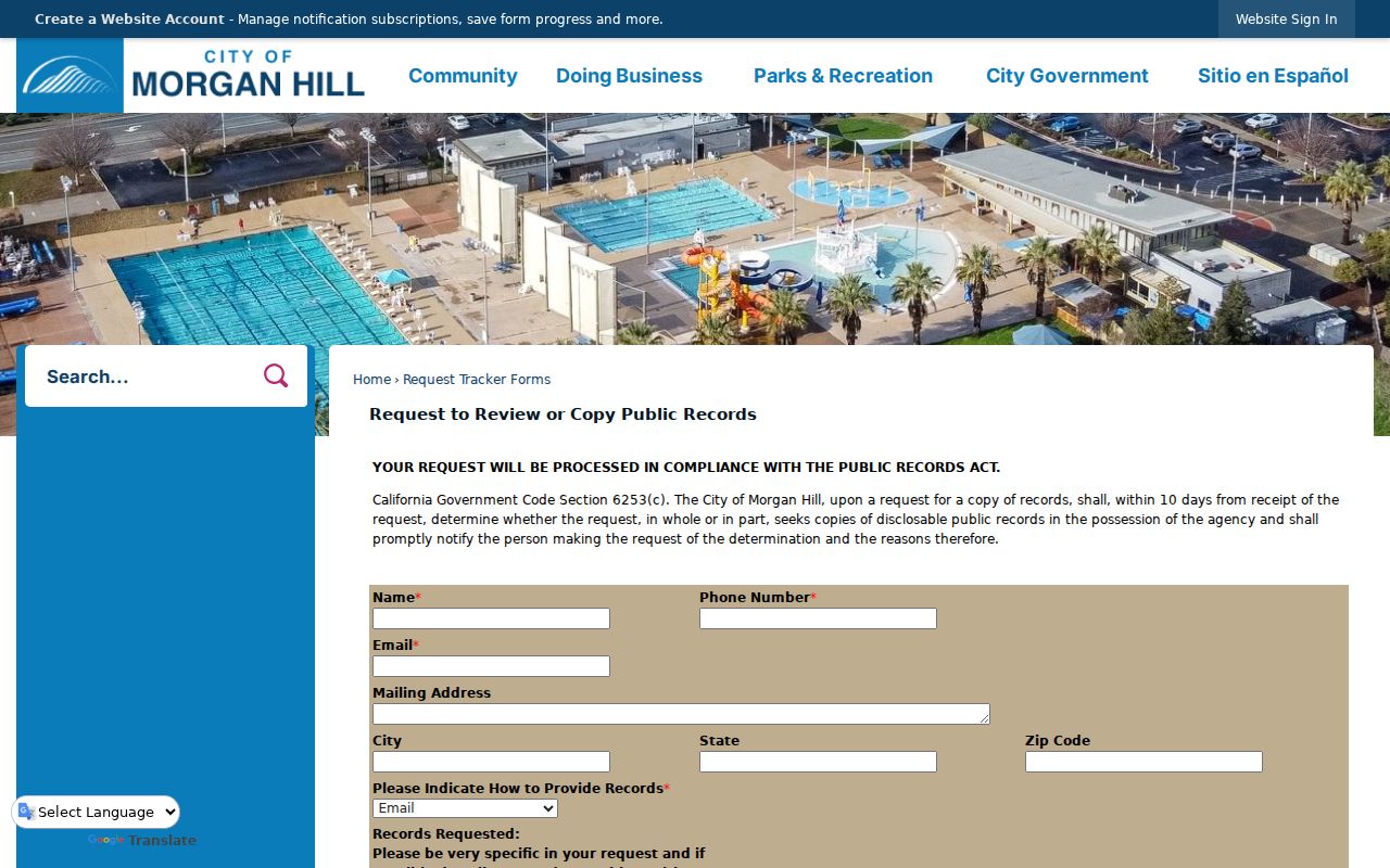 Morgan Hill people search city public records request form