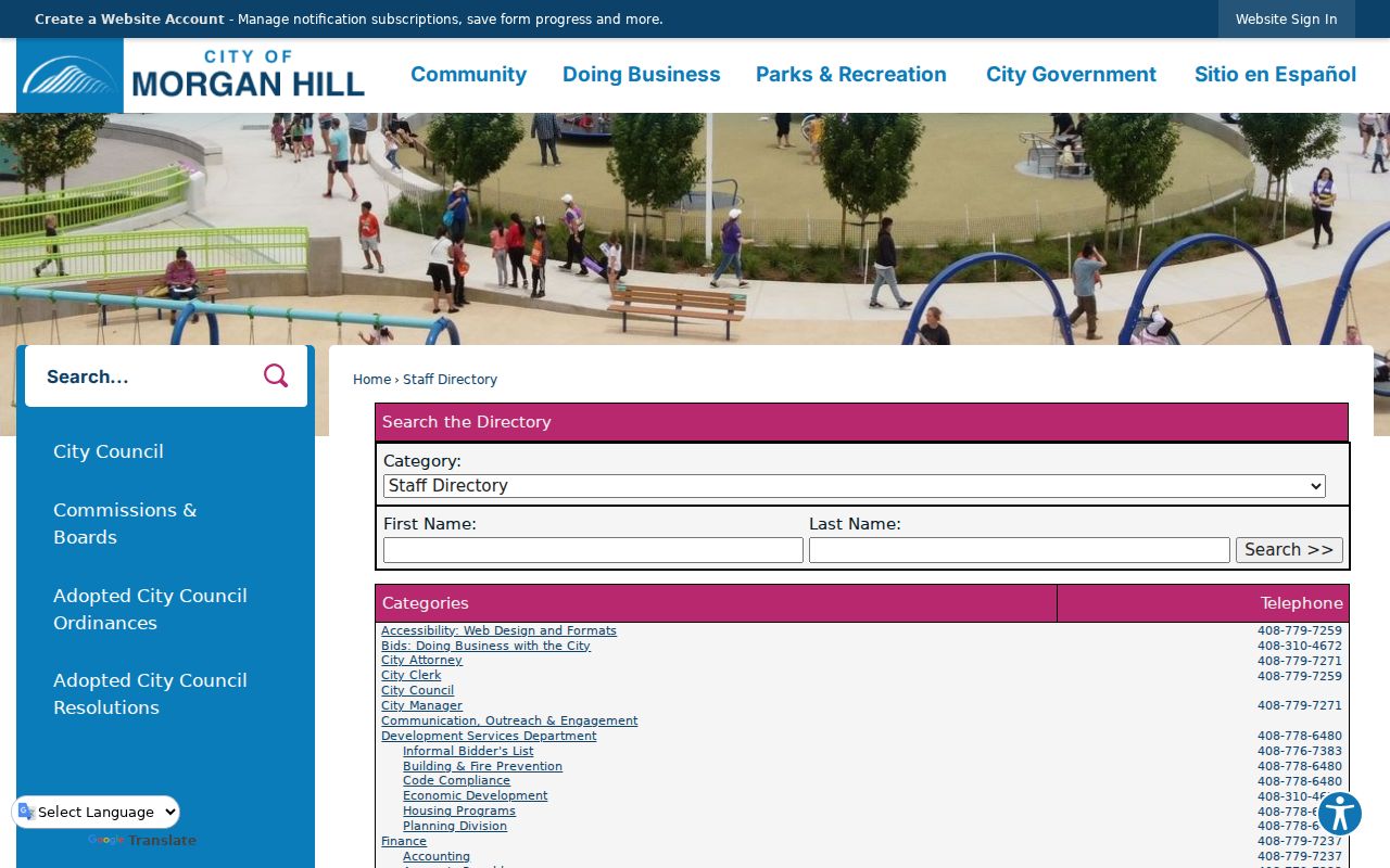 Morgan Hill people directories city staff search