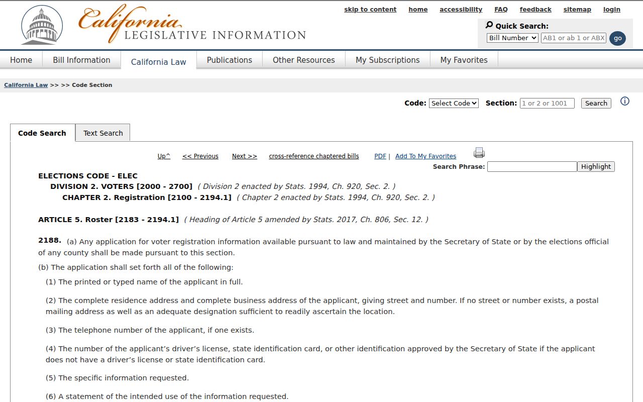 Morgan Hill voter records request law under California Elections Code section 2188